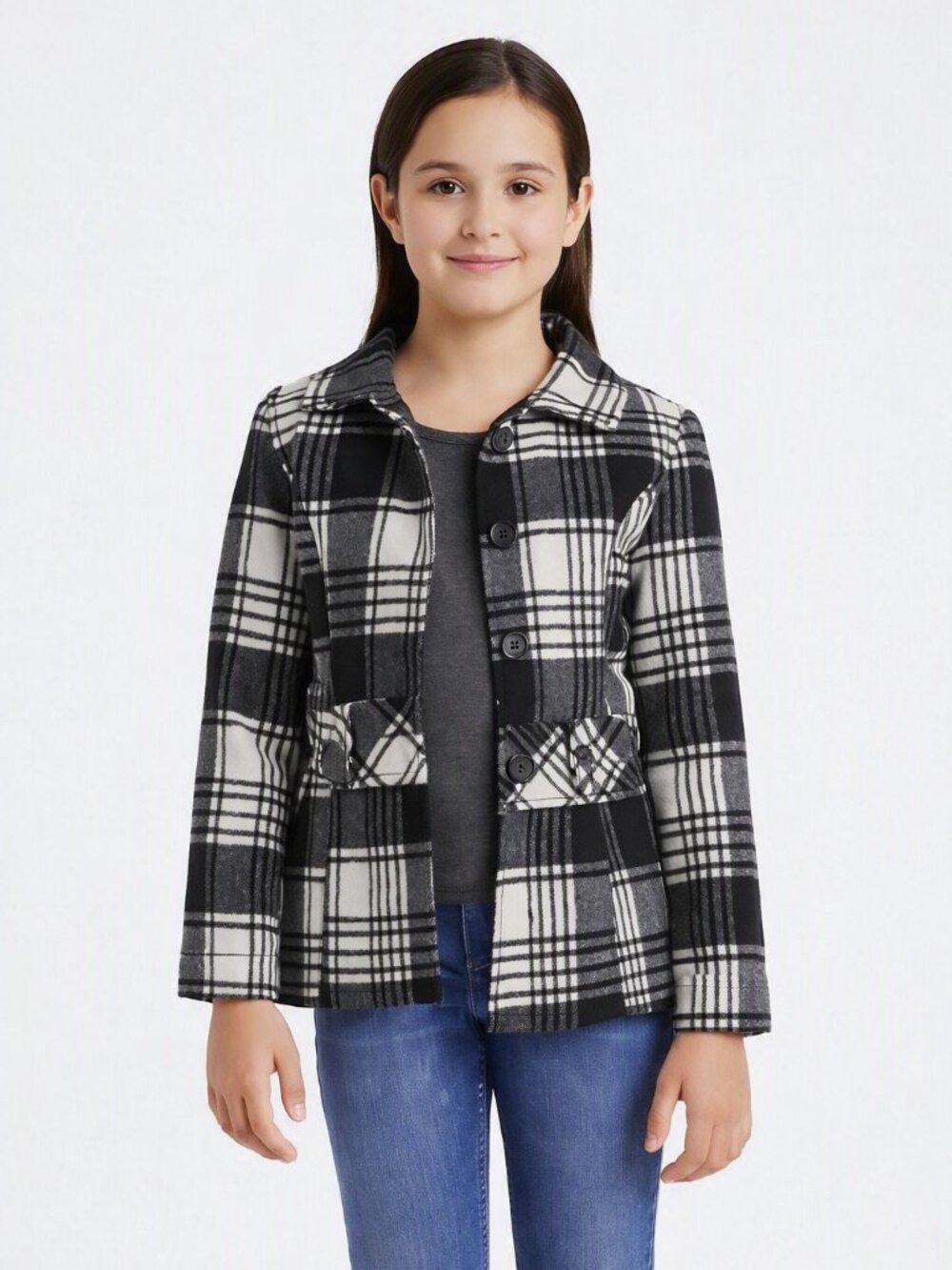 IZ Byer Girls Checked Short Coat | Size M (10/12)